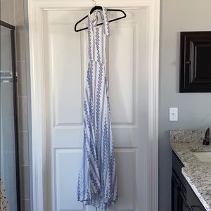 Backless blue and white maxi